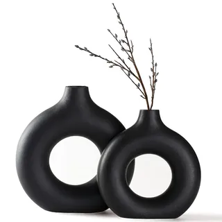 CEMABT Vasen für pampasgras,Kreative vase Moderne Wohnkultur,Handmade vase Schwarz matt Keramik Getrocknete Blumen Kunsthandwerk Ornamente für Büro Haus Deko Dekoration,vasen Set
