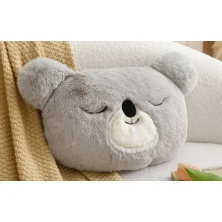 MolynnChic Kuschelkissen Felloptik Grau – Weiches Dekokissen mit Tiermotiv Koala – Sofakissen für Wohnzimmer & Kinderzimmer – 47 cm Plüschkissen