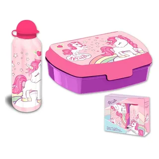 HOVUK Einhorn-Lunchbox und 500-ml-Aluminium-Wasserflasche für Kinder, Schulanfang, Sandwich-Set für Kinder, Jungen ab 3 Jahren