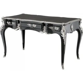 Casa Padrino Luxus Barock Schreibtisch Schwarz Hochglanz Silber Sekretär - Schwarz, Silber