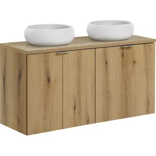 Badezimmerschrank 120 cm mit Doppelwaschtisch und Eichenplatte