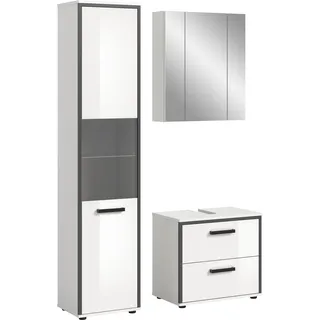 xonox.home - 3tlg. Kombination Kojak Badezimmerkombination in Front weiß Hochglanz Tiefzieh Korpus weiß Melamin - Badmöbelset - modern und funktional