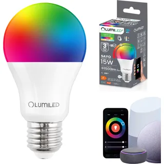 LUMILED Smart SAYO A65 LED Lampe E27 15W (100W) 1500lm WLAN Dimmbar Mehrfarbig RGBW Wifi Timer Smart home 16 Mio. Farben App Steuerung kompatibel mit Amazon Alexa Google Assistant Tuya