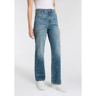 Boss ORANGE Straight-Jeans »Ada High Rise Slim Premium Damenmode« mit All-Over Druck, blau