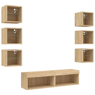 vidaXL 8-tlg. Wohnwand mit LED-Beleuchtung Sonoma-Eiche Holzwerkstoff - Braun
