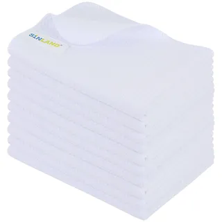 Sinland 10 Stück Mikrofaser Waffel Reinigungstücher 40 x 60 cm Weiß | Wiederverwendbare Küchentücher saugfähige Handtücher schnell trocknend Waffeltuch Geschirrtücher fusselfreie langlebige