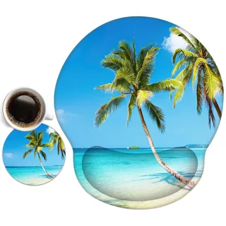 newplenty Mauspad,Mousepad Mit Handauflage, Mauspad Mit Gelkissen,Ergonomisches Mousepads Mit Untersetzer für Computer, Laptop (Strand und Kokospalmen)