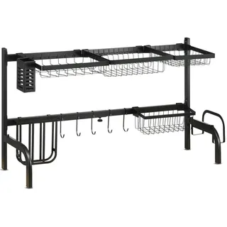 Homcom Abtropfgestell Geschirr, 2-stufiges Abtropfgitter 51-93 cm Abtropfständer