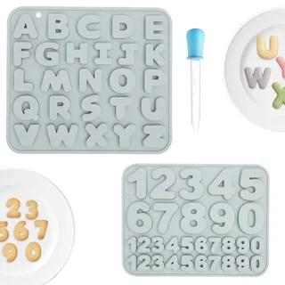 Silikonform Buchstaben & Zahlen Set DIY Backform Alphabet A-Z & 0-9 mit Pipette Lebensmittelecht, Flexibel, Wiederverwendbar Für Schokolade, Seife, Epoxidharz, Kinder Lernspiel, Geschenkidee