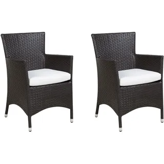 Beliani Gartensessel PE Rattan cremeweiß/Braun 2er Set