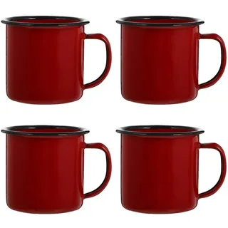 Cabilock Emaille Tasse 4er Set, Rote Vintage Emaille Becher 250 ml, Kaffeebecher Mit Henkel Für Camping, Picknick, Küche, Zuhause Und Restaurant, Leichte Trinkbecher Aus Eisen