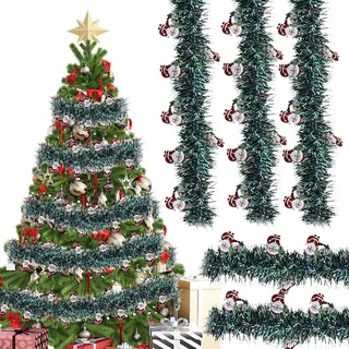 Weihnachtsgirlande 10m,5PCS Künstliche Tannengirlande, Tannengirlande mit Schnee,Lametta Girlande Weihnachten Deko,Weihnachtsbaum Girlande,für Türen Kamine Treppengeländer Christbaumschmuck (A)