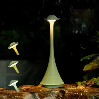 LuminexDesigns Kabellos LED Tischlampe Touch Dimmbar - Elegant Grün Metall im Modern Minimal-Design, Tragbar Tischleuchte Akku für Nachttisch, Abendesse, Romantisch Atmosphäre, Café, Terrasse