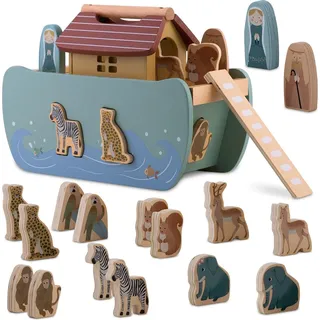 Hölzerne Arche Noah mit Tieren NK-862 Nukido - Bunt