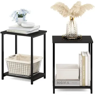 Furinno Simplistic Industrial Beistelltisch mit Metallrahmen, 2er-Pack, Espresso