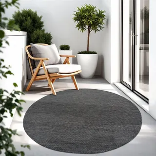 TT Home Teppich Für Outdoor Wetterfest Küchenteppich Balkon Terrasse Unifarbenes Design Modern Größe 160 cm Rund - Grau