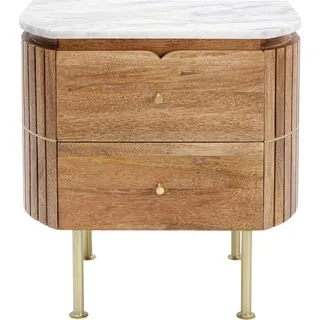 Kare Design Kommode Grace, Braun, 55x51x36 cm, Nachttischschrank, Marmor Deckplatte, Mangoholz, Klein, Schlafzimmer