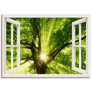 Artland Leinwandbild »Fensterblick Sonne strahlt durch Baum«, Bäume, (1 St.), auf Keilrahmen gespannt, weiß