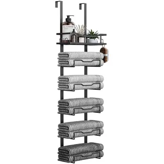 Hängende Handtuchhalter für Badezimmer, ohne Bohren, 6-stufige Über-der-Tür Handtuchaufbewahrung für kleine Badezimmer, mehrstufiges Handtuchhalter für die Rückseite der Tür, für zusammengelegte