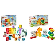 LEGO DUPLO Town ABC-Lastwagen, Lernspielzeug für Kleinkinder ab 2 Jahren & DUPLO Tierzug, Zug-Spielzeug mit Rädern