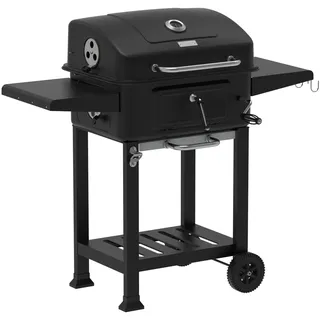 Holzkohlegrill XXL mit Deckel Standgrill große Grillfläche Grillwagen höhenverstellbarer BBQ Grill Kohlewanne Thermometer Ablagefläche Aschebehälter Lüftungssystem für Garten Terrasse Balkon