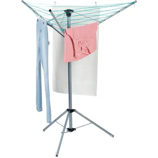 Relaxdays Wäschespinne, 15 m Leine, für Garten & Camping, klappbar, mit Standfuß, Balkon Wäscheschirm H: 140 cm, silber