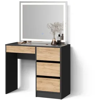 livinity Livinity® Schminktisch Imola, 90 cm mit LED Beleuchtung, Anthrazit/Goldkraft Eiche - Grau