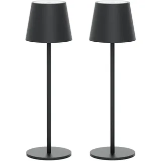Klighten 2 Stück LED Dimmbare Akku Anthrazit Tischlampe Kabellose, Wiederaufladbar Warme Lichtfarbe 3000K Tischleuchte Für Innen und Aussen mit USB-C, Aluminium, IP54 Wasserdichte
