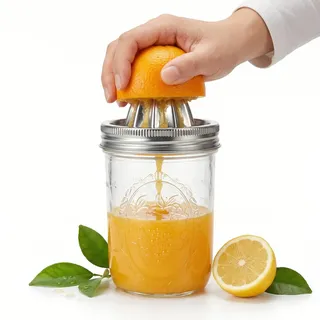 Zitronenpresse Edelstahl Handpresse, 480ml Manuelle Zitruspresse Orangenpresse mit Auffangbehälter für Zitrone Orange Limetten, Saftpresse Manuell Mason Jar Handentsafter für Küche, Lemon Squeezer