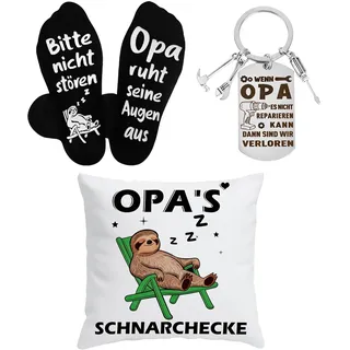 Zidoley Geschenk für Opa, Opa Geschenk Geburtstag mit Kissenhülle Faultier Motiv, Lustige Socken & Schlüsselanhänger, Geeignet für Weihnachten, Vatertag, Geburtstage