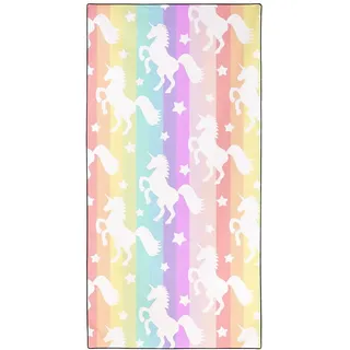 Violetpos Schnell Trocknende und Leichte Strand Handtücher Strandtuch groß 90x180 cm Schnelltrocknendes Mikrofaser Bedrucktes mit Regenbogenstreifen Sterne Einhörner