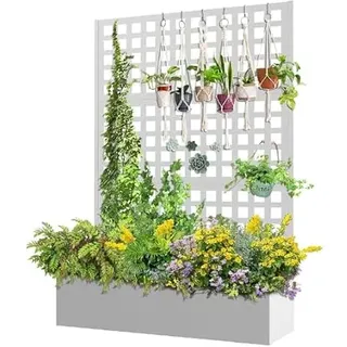 GarveeHome Rankgitter Spalier Mit Pflanzkasten Pflanzkübel Pflanzgefäß Mit Spalier Als Rankhilfe Blumenkübel Mit Viel Platz Blumenkasten Pflanzenkasten Für Garten, Terrasse Und Balkon, 120x40x180Cm
