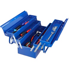 Bild Werkzeugkoffer leer, 5 Fächer, mit Tragegriff, Metall, abschließbar, Werkzeugkasten, HBT 21 x 53 x 20 cm, blau