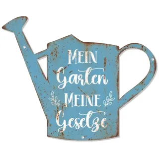 Putuo Decor Gartendeko Vintage Gießkanne Metall Schild rustikale Garten Deko für draußen wetterfest Mein Wanddeko aus Metall für Garten Balkon Terrasse Rost Optik Blau