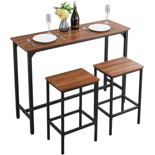Vevor Bartisch-Set (3-tlg.) mit 2 Barhocker & abgerundeten Kanten, rechteckiger Kneipentisch Stehtisch (120 x 40 x 90 cm), Bistrotisch Esstisch rustikales Braun Schwarz, geeignet für Büro Minibar