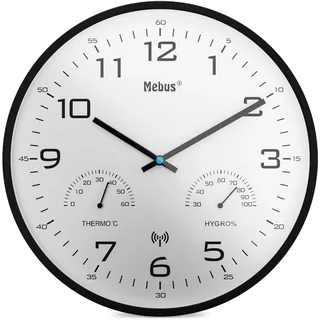 MEBUS Moderne Funk-Wanduhr 30 cm 52840 schwarz