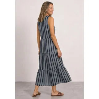 Maxikleid STREET ONE, Damen, Gr. 46, N-Gr, schwarzest blau, Web, Obermaterial: 100% Viskose, bedruckt, bequem 7/8-Länge, V-Ausschnitt, abgesteppte Kante, Kleider Maxikleid, Sommerkleid mit Volants und Streifenmuster, Topseller