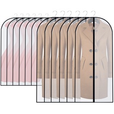 UOUEHRA Clothes Cover Bags Set of 12 (60 x 100cm/6pcs + 60 x 120cm/6pcs) Dress Garment Bag with Full Zipper in Wardrobes, Lightweight Clear Waterproof Washable Suit Carrier Protector Bags