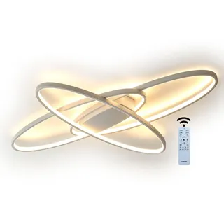 J.SUNUN LED Wohnzimmer Deckenleuchte Modern 3-Ringe Ovale Dimmbar Decke Lampe 3000K-6500K Deckenlampe Wohnzimmerlampe Für Wohnzimmer Schlafzimmer Esszimmer Küche Flur Lampen Weiß 95CM