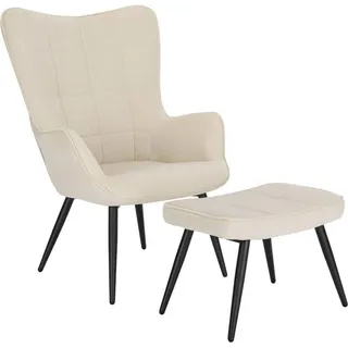 Happyment Sessel Deluxe mit Hocker – Loungesessel mit Armlehne und Fußbank – Wohnzimmerstuhl aus Cord – Beige - Beige