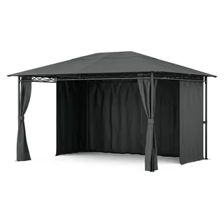 Blumfeldt Mondo Pavillon 3x4 – Stahlrahmen, Mit Vorhängen, Wetterfeste Überdachung, Gartenpavillon, Rostfrei, Leichter Aufbau, Dunkelgrau - Grau