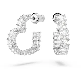 Swarovski Matrix Kreolen, Rhodinierte Ohrringe mit Herz-Motiv und Strahlenden Swarovski Kristallen