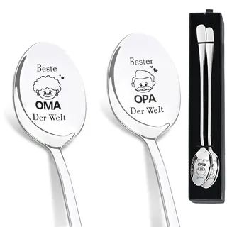 oeeo 2 Stück Kaffeelöffel edelstahl,Oma und Opa Geschenke,Gravur mit Beste Oma und Opa, Ostergeschenke Erwachsene,Geburtstagsgeschenk für Oma Opa, Löffel Personalisiert für Großeltern