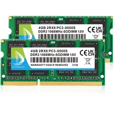 8GB(2x4GB) DDR3 Ram 1066MHz PC3-8500S SODIMM DDR3 Non-ECC 204 Pin Memory Upgrade Module Laptop Notebook Arbeitsspeicher Kit Grün