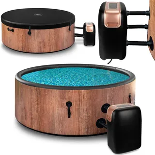 COIL Whirlpool SPA Aufblasbar, Schwimmbad mit Hydromassage, extra dünn, In- & Outdoor, 6 Personen, 175 cm, OAK - Braun