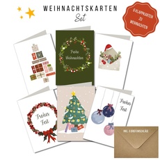 Bild von Weihnachtskarten - handgezeichnete Klappkarten mit Briefumschlag, 6er Set