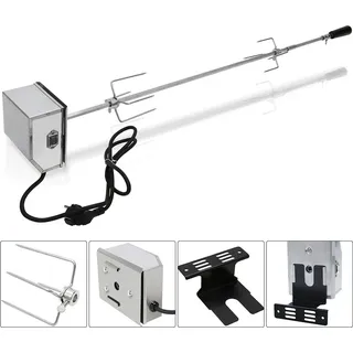 Wolketon Grillspiess Set Universal Elektrischer Drehspiess fuer Gasgrill Rotisserie-Set Edelstahl Motor 220V - 240V - Silber