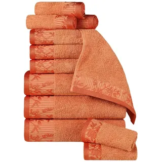 Superior 12-teiliges Baumwoll-Handtuch-Set, florales Jacquard-Dobby-Bordüre, schnell trocknend, dekoratives Badezimmer, Dusche, Badewanne, inklusive 3 Körper, 3 Hand, 6 Gesichtstücher/Waschlappen,