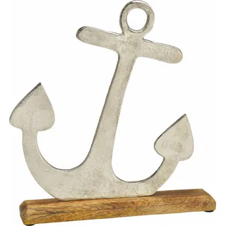 Aufsteller Anker auf Mango Holz Sockel - 31x29x5cm - Deko Maritim - Silber