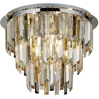 Clarissa 5-flammige Deckenleuchte chrom mit Kristallbehang klar, amber, rauchfarben E14